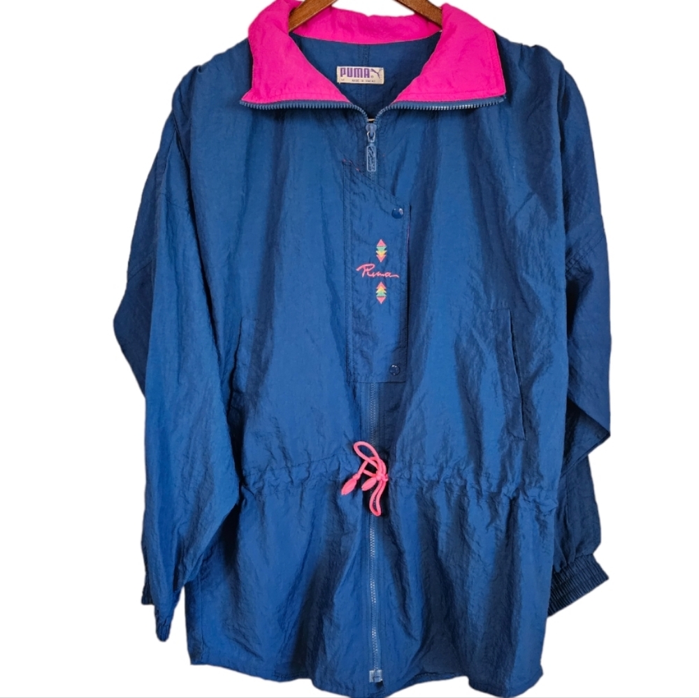 Puma Vintage 90's Women's Drawstring Waist Nylon Windbreaker Jacket Sz M